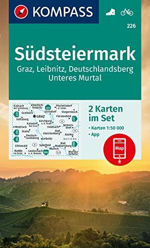 KOMPASS Wanderkarten-Set 226 Südsteiermark, Graz, Leibnitz, Deutschlandsberg, Unteres Murtal (2 Karten) 1:50.000: inklusive Karte zur offline Verwendung in der KOMPASS-App. Fahrradfahren.