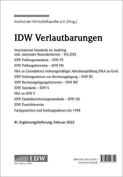 IDW, 81. Erg.-Lief. IDW Verlautbarungen Februar 2022: 81. Ergänzungslieferung Februar 2022