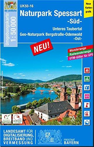 UK50-16 Naturpark Spessart, Süd: Unteres Taubertal, Geo-Naturpark Bergstraße-Odenwald Ost, Obernburg a.Main, Erlenbach a.Main, Wertheim, Miltenberg, ... Karte Freizeitkarte Wanderkarte)