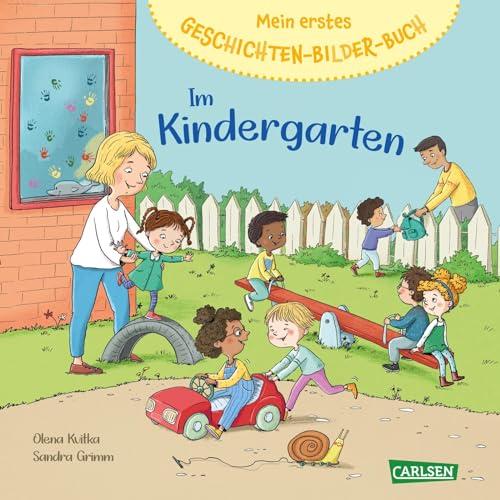 Mein erstes Geschichten-Bilder-Buch: Im Kindergarten: Pappbilderbuch zum Vorlesen für Kinder ab 2 Jahren – mit kurzen Geschichten, Reimen und Wimmelbild