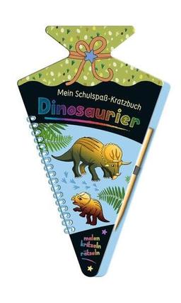 Mein Schulspaß-Kratzbuch Dinosaurier (in Schultüten-Form): Malen, Kritzeln, Rätseln inkl. Kratzstift aus Holz