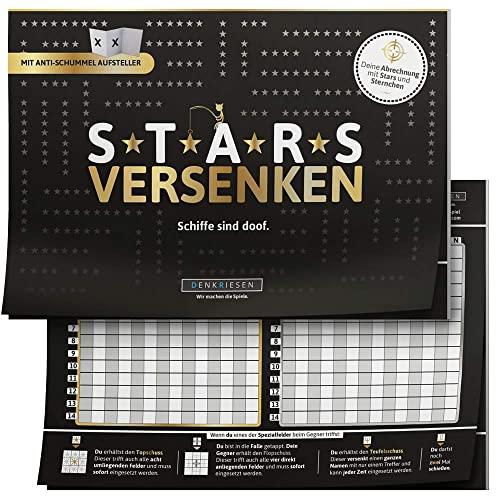 DENKRIESEN - Stars VERSENKEN - Schiffe sind doof - Schiffe versenken neu aufgelegt | Spielblock | Partyspiel | Reisespiel | Wichtelgeschenk | Geburtstagsgeschenk | Spiel für 2 Personen