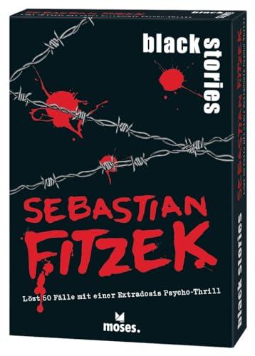 moses 90192 Black Stories Sebastien Fitzek, 50 Fälle aus dem Kosmos Autor, atmosphärisches Krimi Kartenspiel mit der Extradosis Psycho-Thrill, gruseliger Rätselkrimi ab 12 Jahren, White