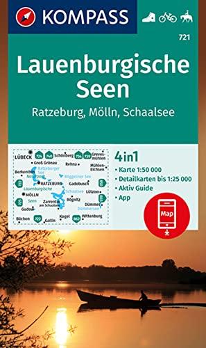 KOMPASS Wanderkarte 721 Lauenburgische Seen, Ratzeburg, Mölln, Schaalsee: 4in1 Wanderkarte 1:50000 mit Aktiv Guide und Detailkarten inklusive Karte ... in der KOMPASS-App. Fahrradfahren. Reiten.