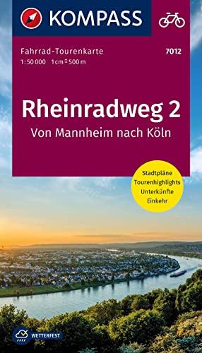 KOMPASS Fahrrad-Tourenkarte Rheinradweg 2, von Mannheim nach Köln 1:50.000: Leporello Karte, reiß- und wetterfest