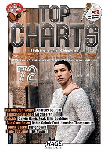 Top Charts 72 mit Playback CD Die 6 besten und aktuellsten Hits aus den Charts in einem Heft! Andreas Bourani - Auf anderen Wegen - Ed Sheeran - Thinking out Loud - Robin Schulz - Sun goes down - Taylor Swift - Blank Space - The Avener - Fade out Lines - 