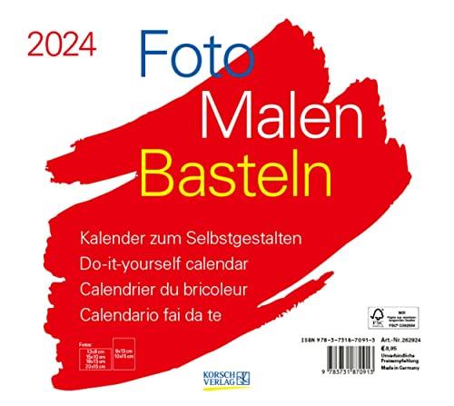 Foto-Malen-Basteln Bastelkalender quer weiß 2024: Fotokalender zum Selbstgestalten. Do-it-yourself Kalender mit festem Fotokarton. Format: 24 x 21,5 cm