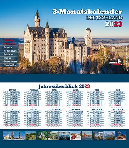 Drei-Monatskalender Deuschland 2023: Praktischer Monatsplaner mit umfassendem deutschen Kalendarium