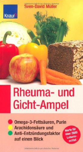 Rheuma- und Gicht-Ampel: Omega-3-Fettsäuren, Purin, Arachidonsäure und Anti-Entzündungsfaktor auf einen Blick; Sticker: Werte für über 2600 Lebensmittel