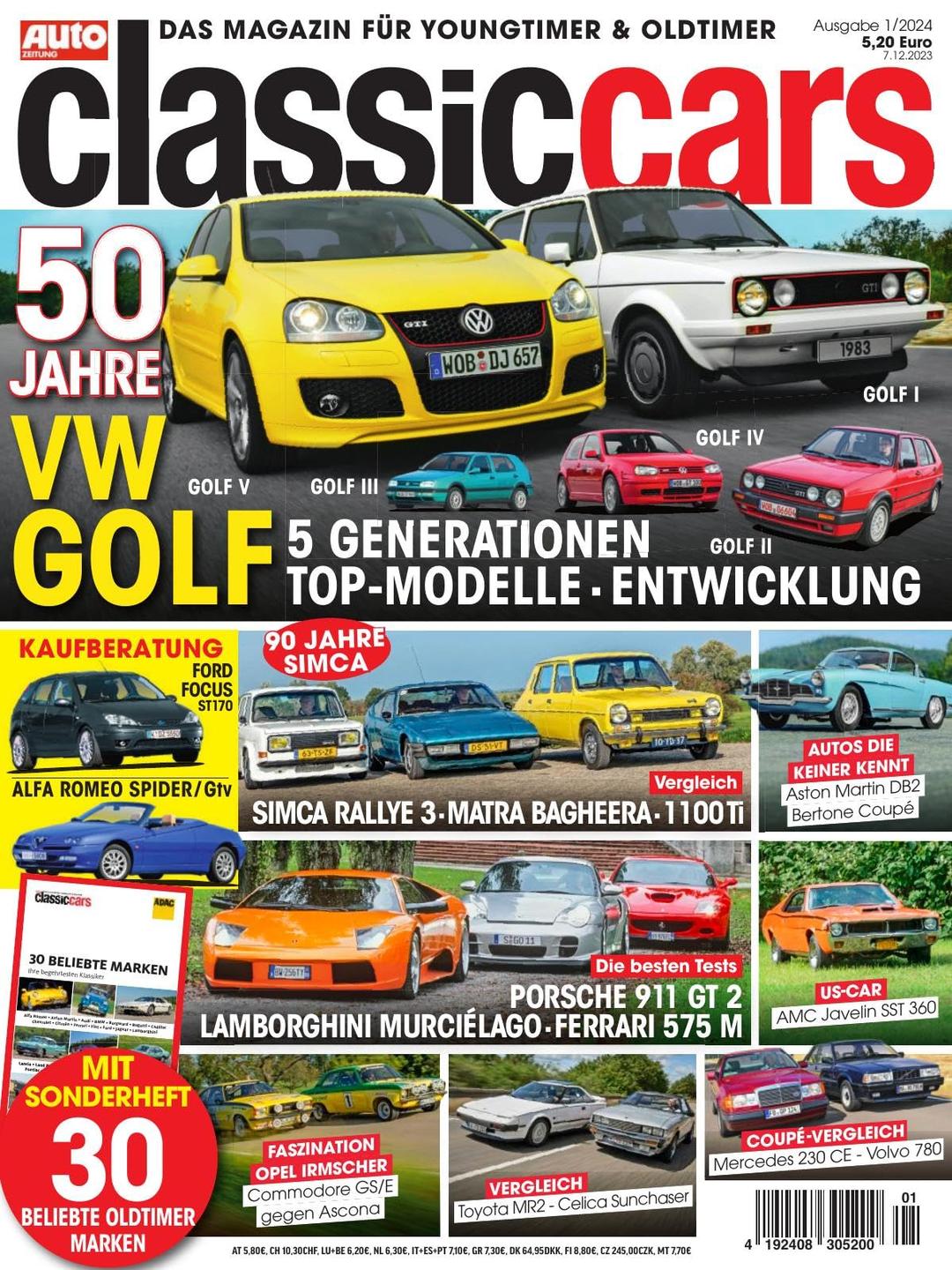 Auto Zeitung Classic Cars 1/2024 "50 Jahre VW Golf"