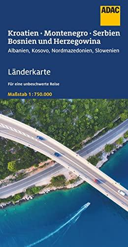 ADAC Länderkarte Kroatien, Montenegro, Serbien, Bosnien u. Herzegowina 1:750.000: Albanien, Kosovo, Nordmazedonien, Slowenien