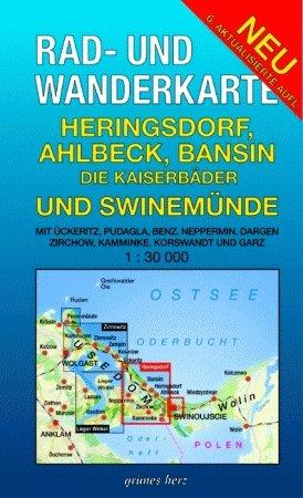 Rad- und Wanderkarte Heringsdorf, Ahlbeck, Bansin - Die Kaiserbäder und Swinemünde: Mit Ückeritz, Pudagla, Benz, Neppermin, Dargen, Zirchow, Kamminke, Korswandt und Garz. Maßstab 1:30.000.