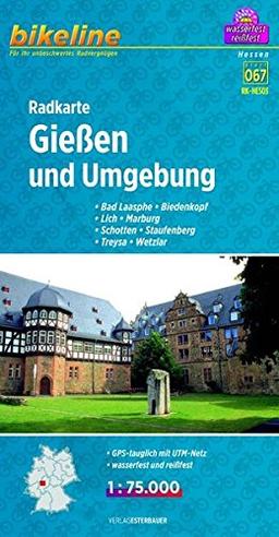 Bikeline Radkarte Gießen und Umgebung 1 : 75 000, wasserfest und reißfest, GPS-tauglich mit UTM-Netz