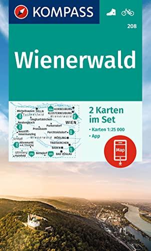 KOMPASS Wanderkarten-Set 208 Wienerwald (2 Karten) 1:25.000: inklusive Karte zur offline Verwendung in der KOMPASS-App. Fahrradfahren.