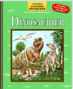 Dinosaurier - Ziehen, Staunen, Entdecken, Wissensbuch mit Klappen und Poster, Hologrammbild