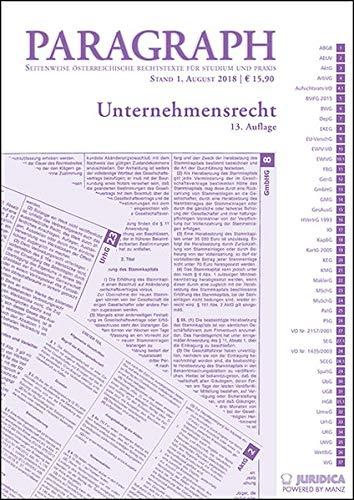 Unternehmensrecht: Paragraph. Seitenweise österreichische Rechtstexte für Studium und Praxis (Edition Juridica)