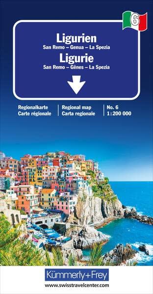 Ligurien Nr. 06 Regionalkarte Italien 1:200 000: San Remo, Genua und La Spezia (Kümmerly+Frey Regionalkarten)