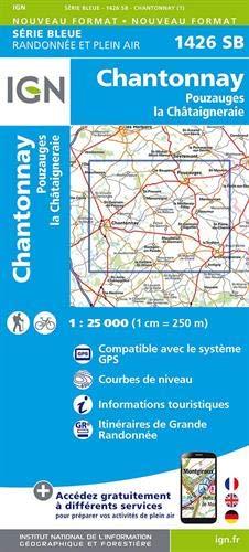 Chantonnay.Pouzauges.la Châtaigneraie 1:25 000: Compatible avec le systéme GPS / Courbes de neveau / Informations touristiques / Itinéraires de Grande Randonnée