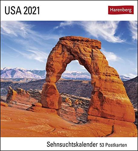 USA Sehnsuchtskalender 2021 - Postkartenkalender mit Wochenkalendarium - 53 perforierte Postkarten zum Heraustrennen - zum Aufstellen oder Aufhängen - Format 16 x 17,5 cm