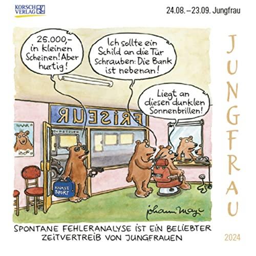 Jungfrau Mini 2024: Sternzeichenkalender-Cartoon - Minikalender im praktischen quadratischen Format 10 x 10 cm.