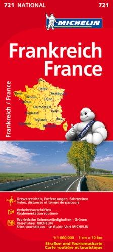 Frankreich einseitig: Ortsverzeichnis, Entfernungen, Fahrtzeiten. Verkehrsvorschriften (Michelin Nationalkarte)