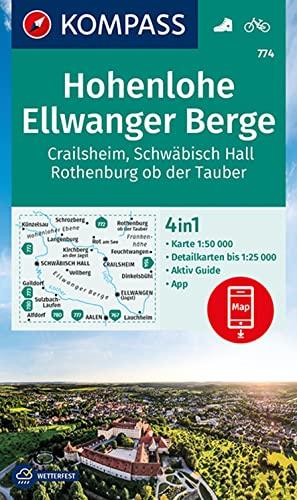 KOMPASS Wanderkarte 774 Hohenlohe, Ellwanger Berge, Crailsheim, Schwäbisch Hall, Rothenburg ob der Tauber: 4in1 Wanderkarte 1:50000 mit Aktiv Guide ... (KOMPASS-Wanderkarten, Band 774)