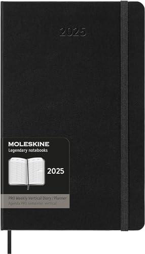 Moleskin Weekly Planner, Vertikaler Pro 12 Monate 2025 Wochenplaner, Fester Einband und Elastischer Verschluss, Farbe Schwarz, Großes Format 13x21 cm