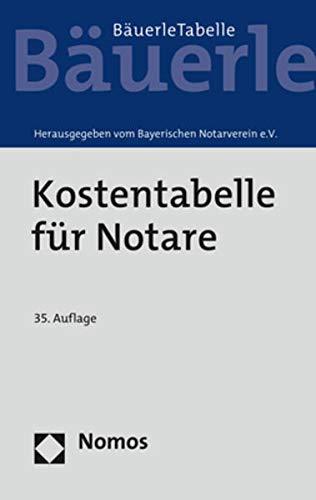 Kostentabelle für Notare: - Bäuerle Tabelle - - Rechtsstand: 1. Januar 2021