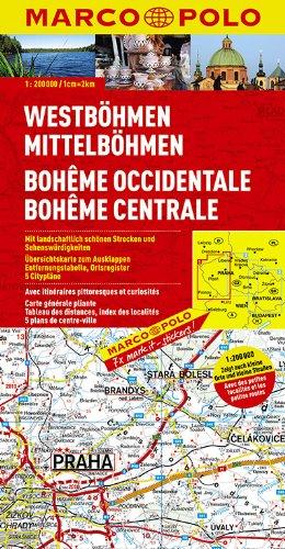 MARCO POLO Karte Westböhmen, Mittelböhmen 1:200.000: Mit landschaftlich schönen Strecken und Sehenswürdigkeiten. Übersichtskarte zum Ausklappen, Entfernungstabelle, Ortsregister, 5 Citypläne