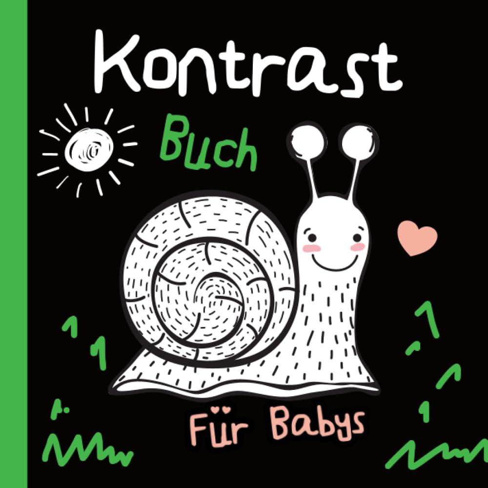 Kontrastbuch für Babys: Montessori-Buch für die Entwicklung von Babys, Kontrastkarten, niedliche und große Tierbilder in schwarz-weiß, ab der Geburt