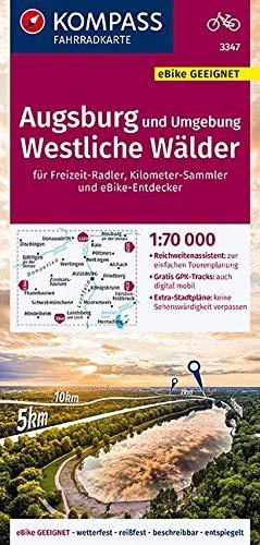 KOMPASS Fahrradkarte Augsburg und Umgebung, Westliche Wälder 1:70.000, FK 3347: reiß- und wetterfest mit Extra Stadtplänen (KOMPASS-Fahrradkarten Deutschland, Band 3347)