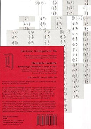 Schönfelder Griffregister Nr. 746 (2017): 196 selbstklebende und bedruckte Griffregister f. d. Sammlung Schönfelder. Stand: 10/2016