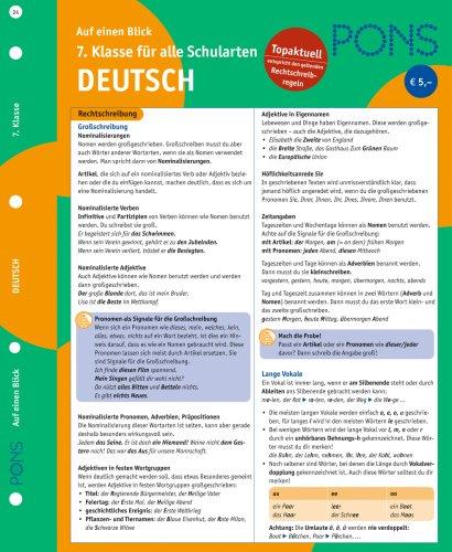 PONS Deutsch auf einen Blick - 7. Klasse: kompakte Übersicht: Grammatik, Kommunikation, Wortschatz und Aussprache nachschlagen