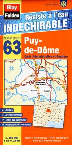 Puy-de-Dôme (63). Carte Départementale, Administrative et Routière (échelle : 1/180 000)