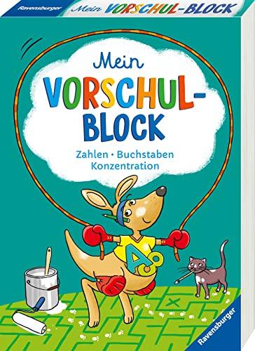 Ravensburger Mein Vorschul-Block - Zahlen, Buchstaben, Konzentration - Rätselspaß für Vorschulkinder ab 5 Jahren - Vorbereitung auf Schule