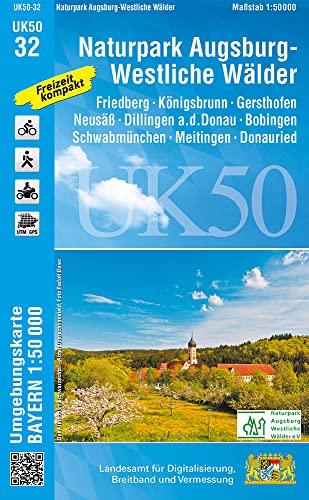 UK50-32 Naturpark Augsburg - Westliche Wälder: Friedberg, Königsbrunn, Gersthofen, Neusäß, Dillingen a.d. Donau, Bobingen, Schwabmünchen, Meitingen, ... Karte Freizeitkarte Wanderkarte)