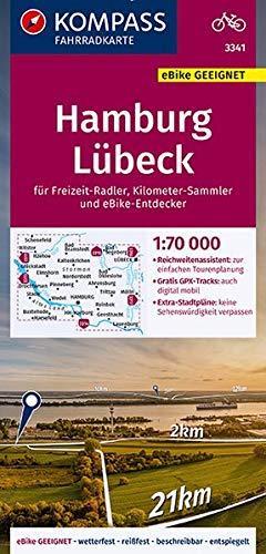 KOMPASS Fahrradkarte Hamburg, Lübeck 1:70.000, FK 3341: reiß- und wetterfest mit Extra Stadtplänen (KOMPASS-Fahrradkarten Deutschland, Band 3341)