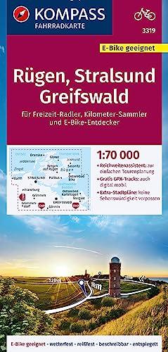 KOMPASS Fahrradkarte 3319 Rügen, Stralsund, Greifswald 1:70.000: reiß- und wetterfest mit Extra Stadtplänen