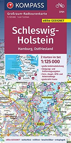 KOMPASS Großraum-Radtourenkarte 3701, Schleswig-Holstein, Hamburg, Ostfriesland, 1:125 000: 2 Karten im Set, reiß- und wetterfest