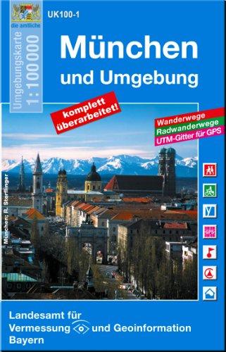 München und Umgebung 1 : 100 000: Topographische Karte mit Wanderwegen, Radwanderwegen und UTM-Gitter. UK100-1