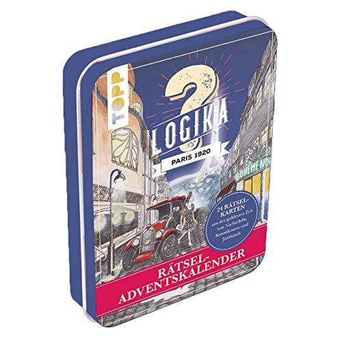 Rätsel-Adventskalender - Logika Paris 1920: 24 Rätselkarten aus der goldenen Zeit von Nachtclubs, Kunstikonen und Jazzbands. Mit illustriertem Stadtplan und 24 Stickern. Metalldose ca. 15 cm x 10,5 cm