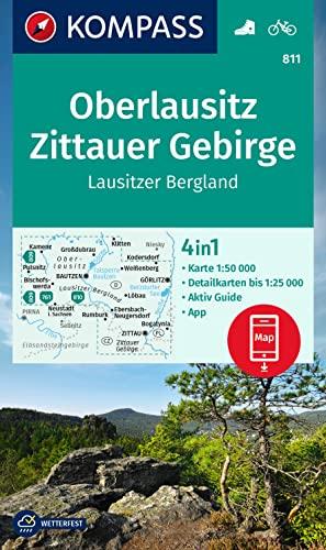 KOMPASS Wanderkarte 811 Oberlausitz, Zittauer Gebirge, Lausitzer Bergland 1:50.000: 4in1 Wanderkarte, mit Aktiv Guide und Detailkarten inklusive Karte ... Verwendung in der KOMPASS-App. Fahrradfahren.