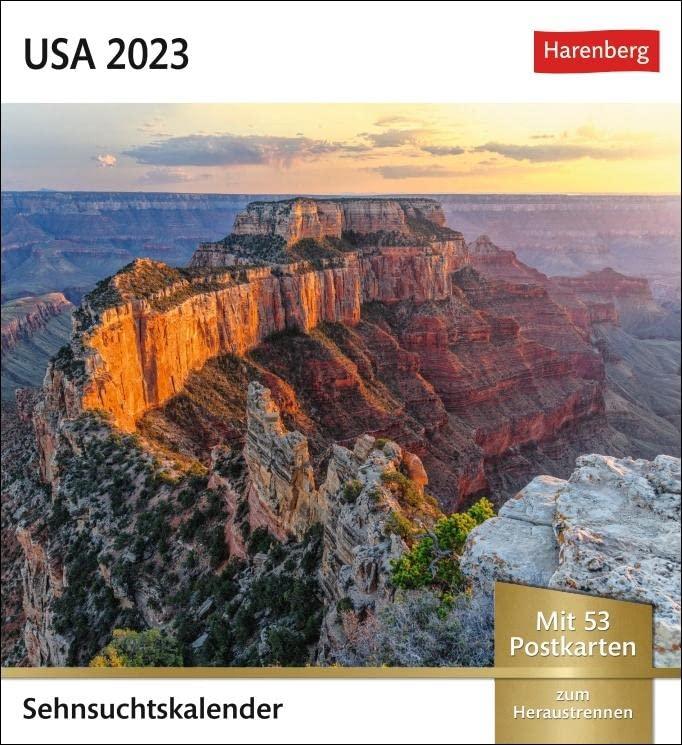 USA Sehnsuchtskalender 2023. Wöchentlich Postkarten in einem kleinen Kalender. Foto-Kalender mit typisch amerikanischen Motiven. Tischkalender mit ... Aufhängen.: Wochenkalender mit 53 Postkarten