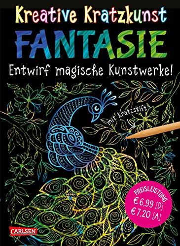 Kreative Kratzkunst: Fantasie: Set mit 10 Kratzbildern, Anleitungsbuch und Holzstift