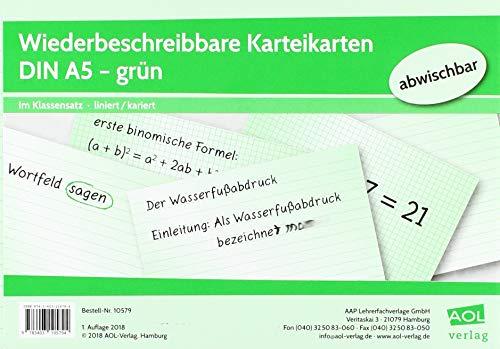 Wiederbeschreibbare Karteikarten DIN A5 - grün: Im Klassensatz - liniert/kariert