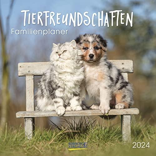 Tierfreundschaften - Familientimer 2024: Broschürenkalender mit Ferienterminen. Format: 30 x 30 cm