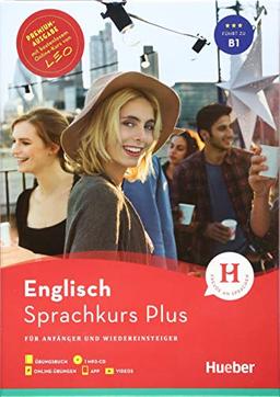 Hueber Sprachkurs Plus Englisch – Premiumausgabe: Für Anfänger und Wiedereinsteiger / Buch mit Audios und Videos online, Online-Übungen und LEO-Onlinekurs