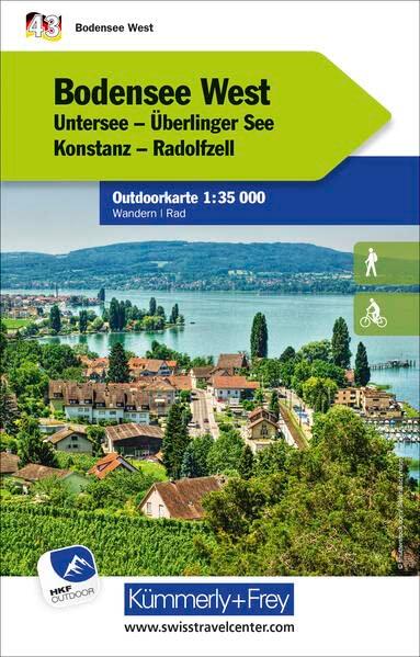 Bodensee West Nr. 43 Outdoorkarte Deutschland 1:35 000: Untersee, Überlinger See, Konstanz, Radolfzell, water resistant, free Download mit HKF Maps App (Kümmerly+Frey Outdoorkarten Deutschland)