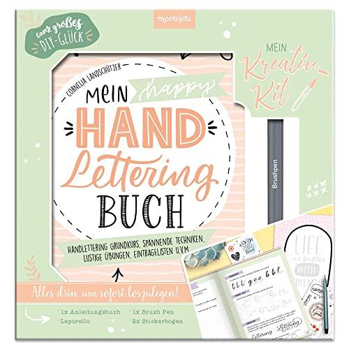 Mein Kreativ-Kit: Mein happy Handlettering Buch -Handlettering Grundkurs, spannende Techniken, lustige Übungen, Eintraglisten u.v.m.: Kreativ-Set mit ... Stift, Sticker und Vorlagen (monbijou)