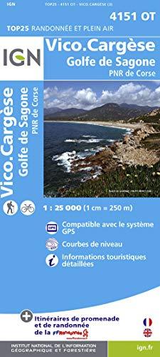 IGN Karte, Carte de randonnée (et plein air) Vico, Cargèse, Golfe de Sagone: PNR de Corse. Courbes de niveau, informations touristiques detaillées. Compatible avec le système GPS